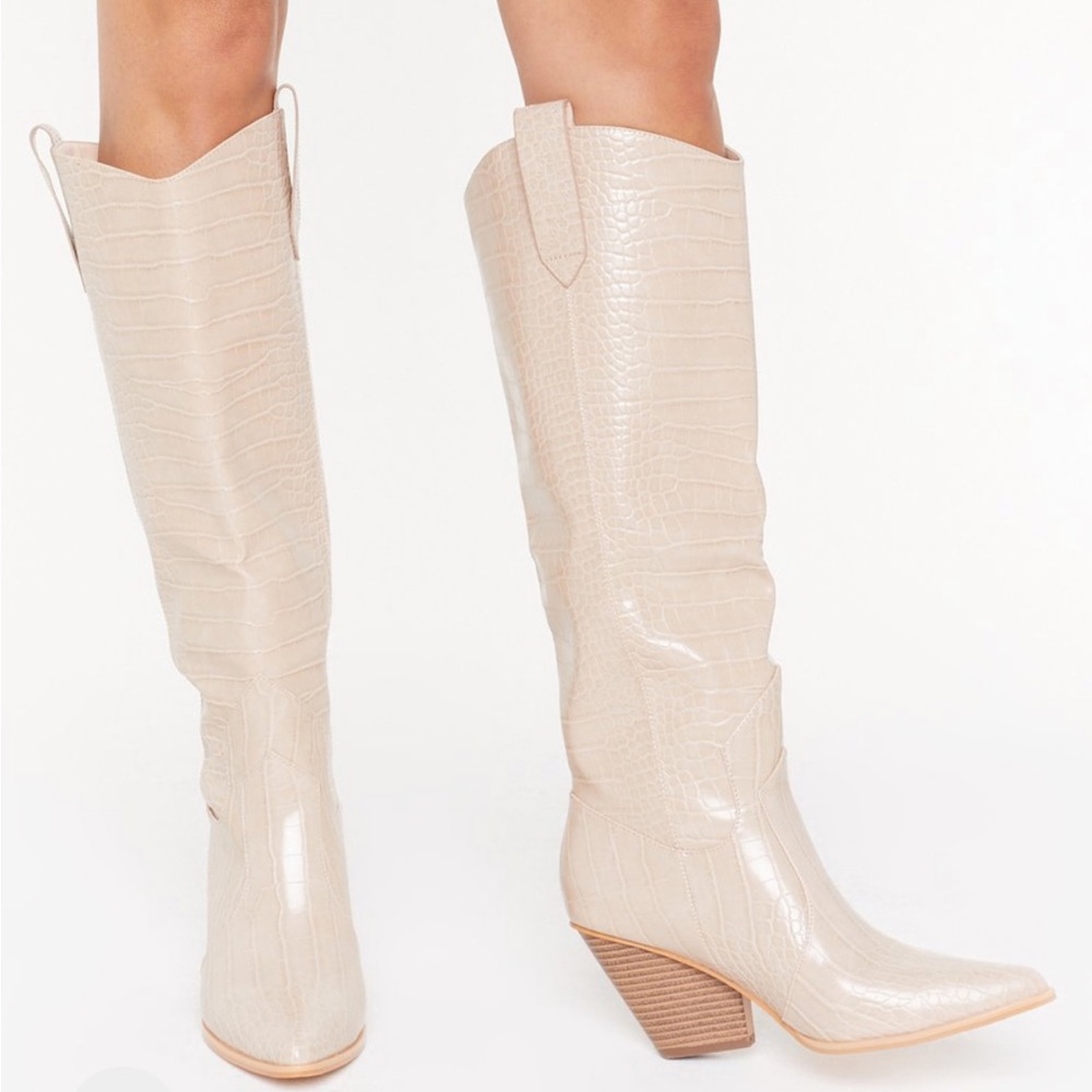 Nasty Gal Knee high croc boots